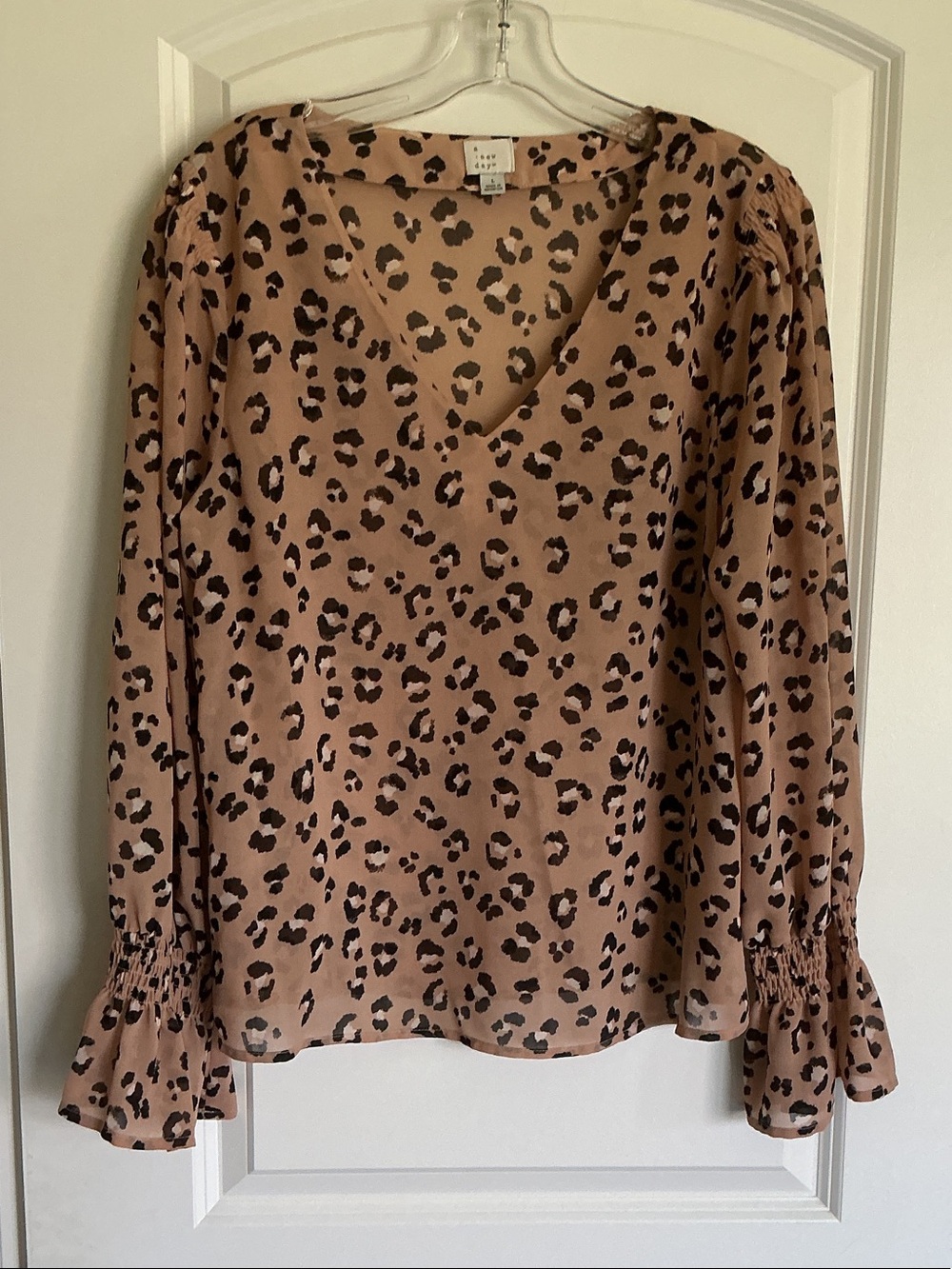 a new day Tan Leopard Print V-Neck Long-Sleeve Blouse